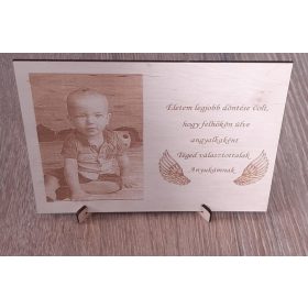 Fotógravírozott fa kép szöveggel
